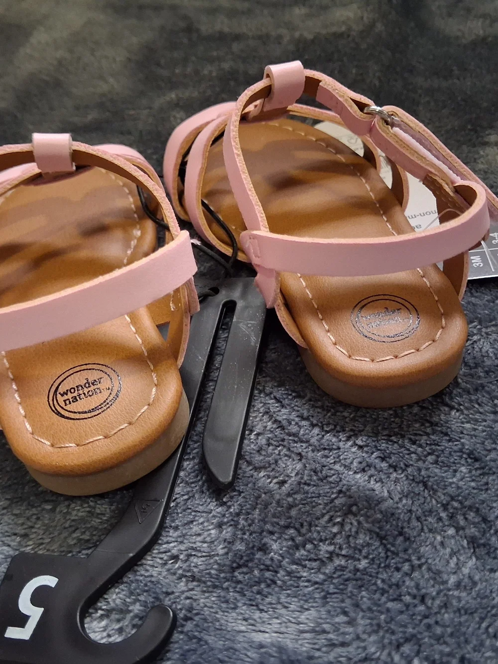 NWT Wonder Nation Light Pink Strappy Sandals Hook & Loop Closure Girls Size 5